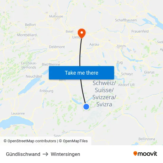 Gündlischwand to Wintersingen map
