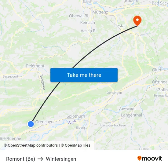 Romont (Be) to Wintersingen map