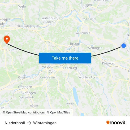 Niederhasli to Wintersingen map