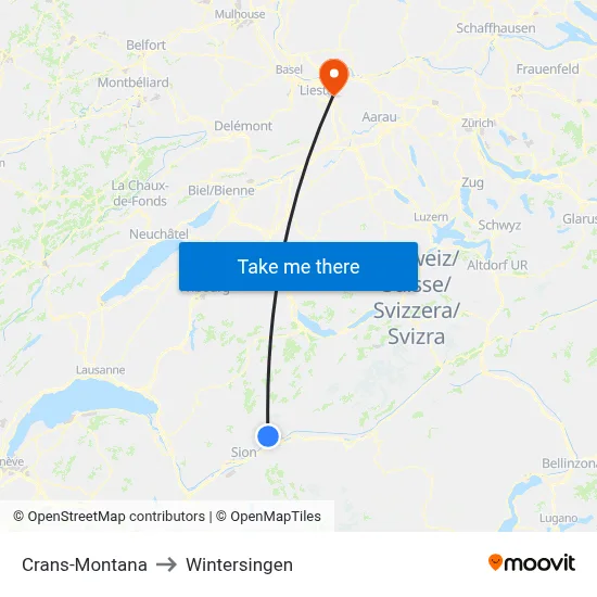 Crans-Montana to Wintersingen map