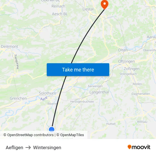 Aefligen to Wintersingen map