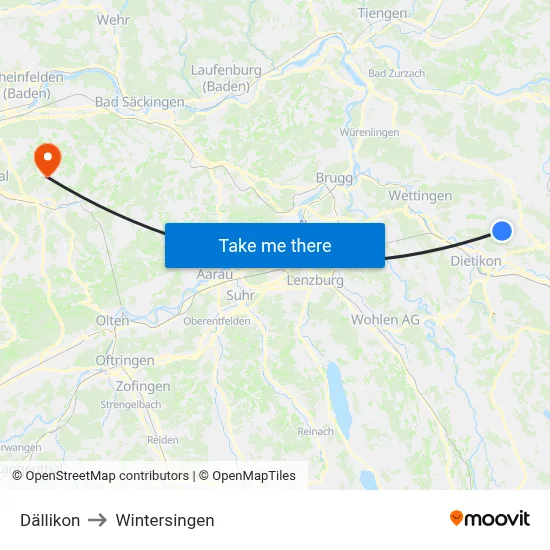 Dällikon to Wintersingen map
