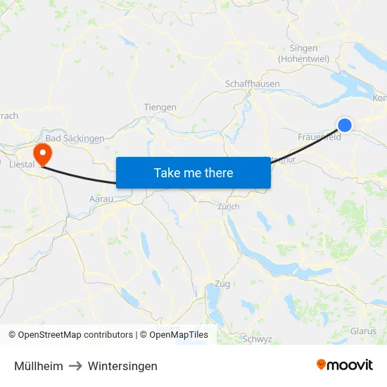 Müllheim to Wintersingen map