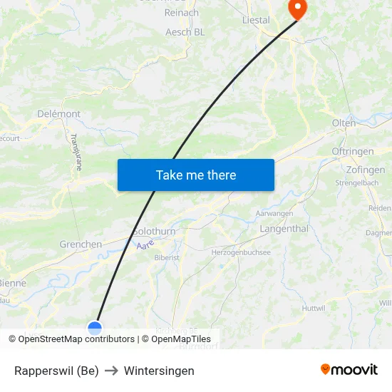 Rapperswil (Be) to Wintersingen map