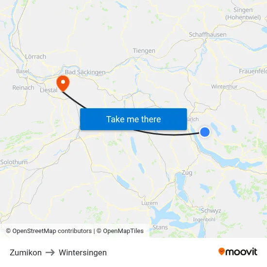 Zumikon to Wintersingen map