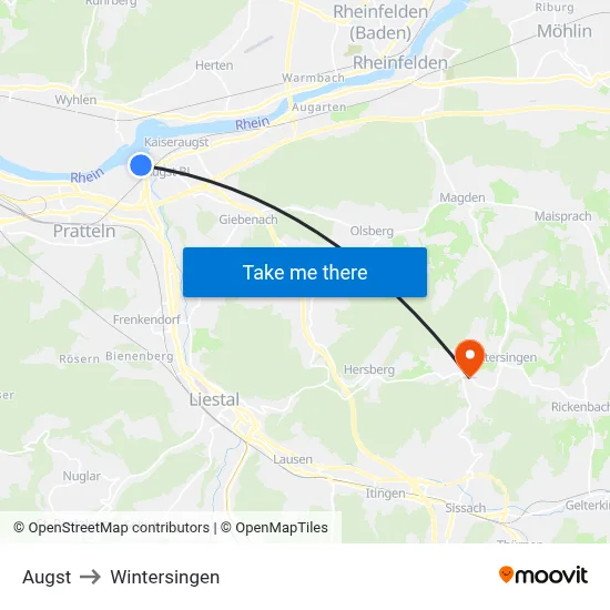 Augst to Wintersingen map