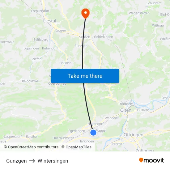 Gunzgen to Wintersingen map