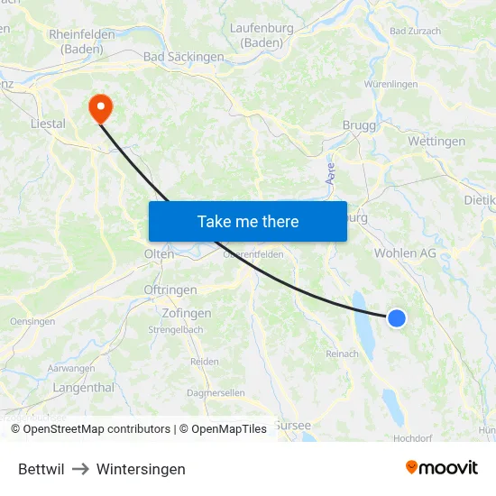 Bettwil to Wintersingen map