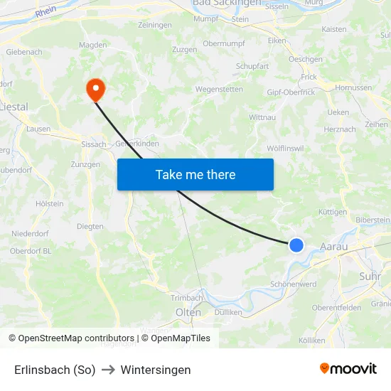 Erlinsbach (So) to Wintersingen map