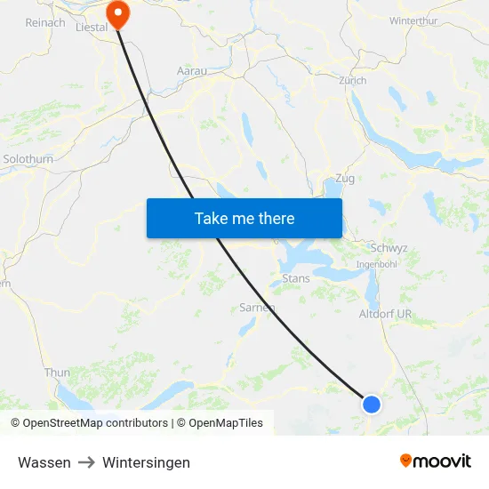 Wassen to Wintersingen map
