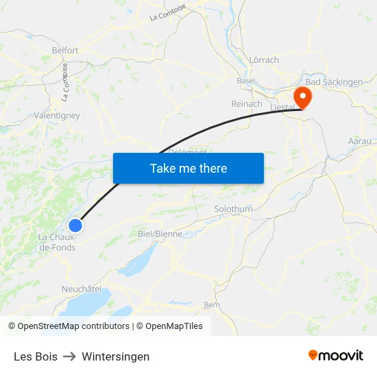 Les Bois to Wintersingen map