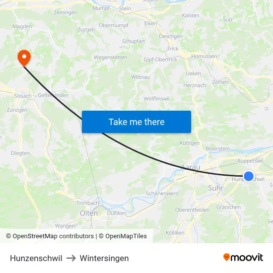 Hunzenschwil to Wintersingen map