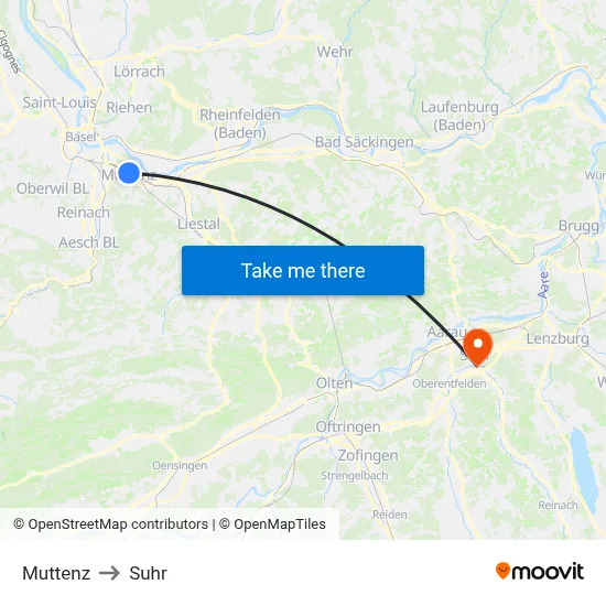 Muttenz to Suhr map