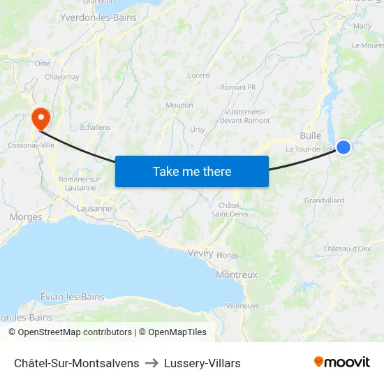 Châtel-Sur-Montsalvens to Lussery-Villars map