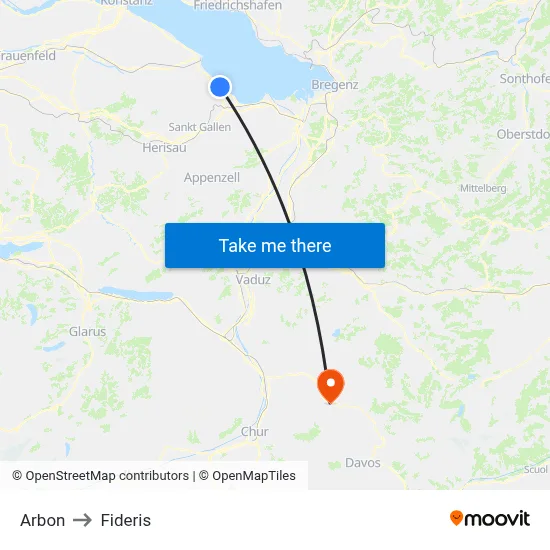 Arbon to Fideris map