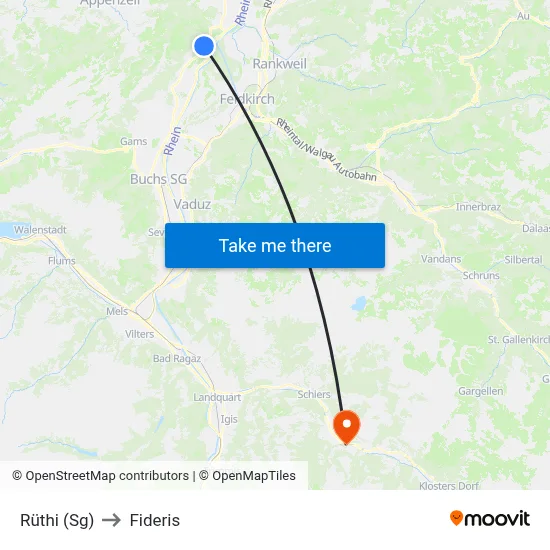 Rüthi (Sg) to Fideris map