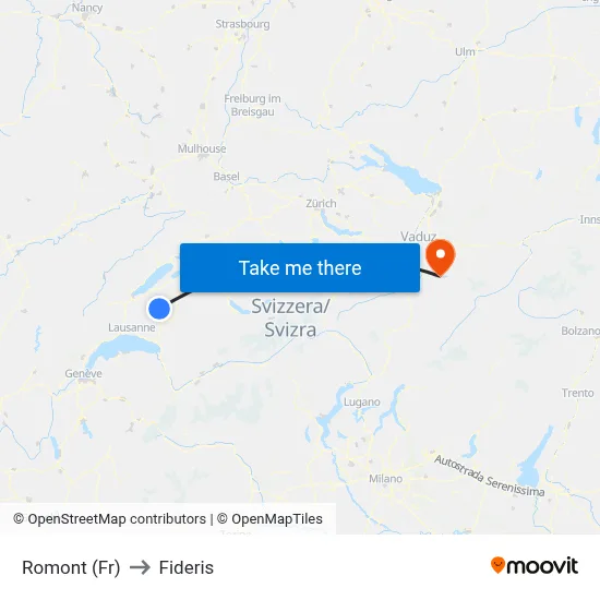 Romont (Fr) to Fideris map