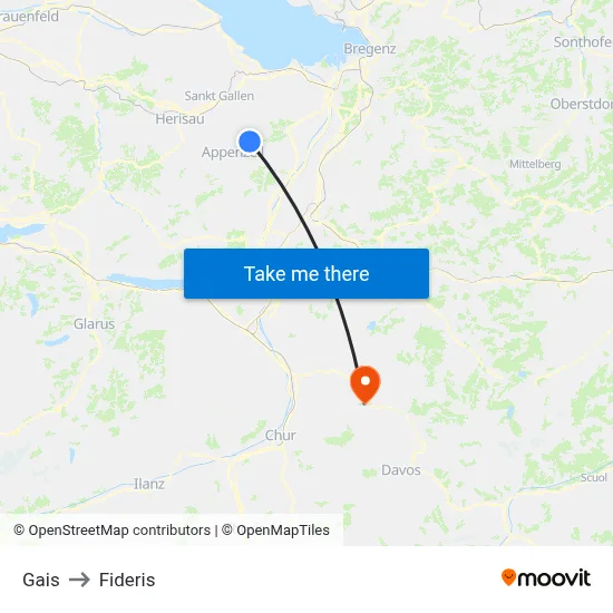 Gais to Fideris map
