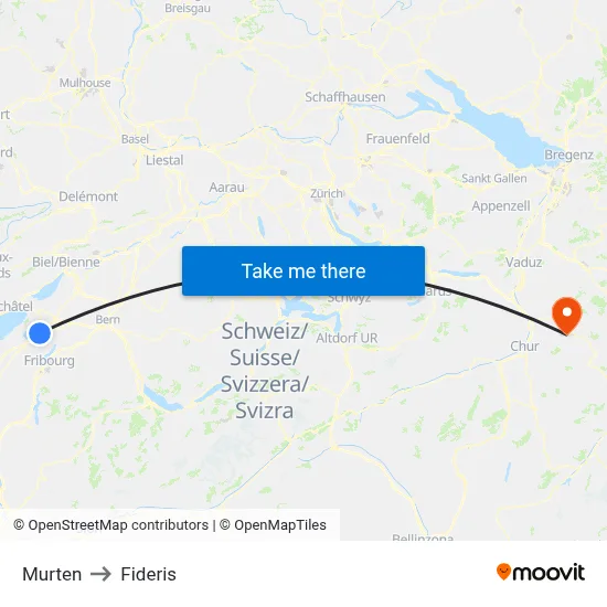 Murten to Fideris map