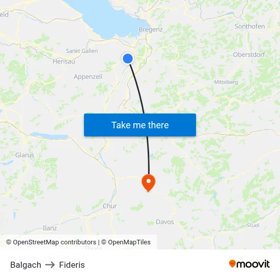 Balgach to Fideris map