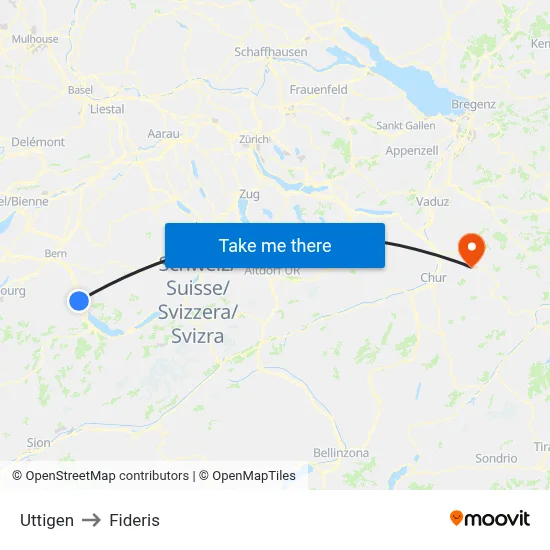 Uttigen to Fideris map