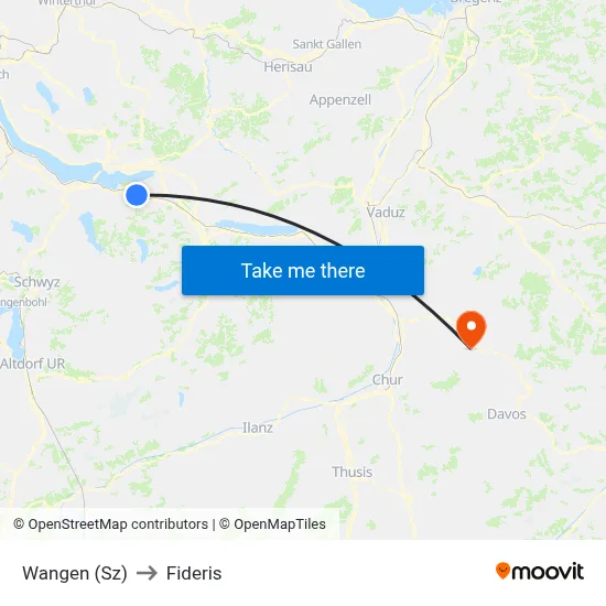 Wangen (Sz) to Fideris map