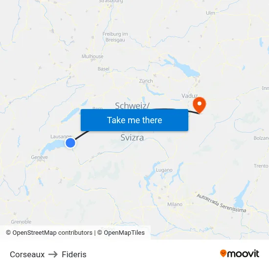 Corseaux to Fideris map