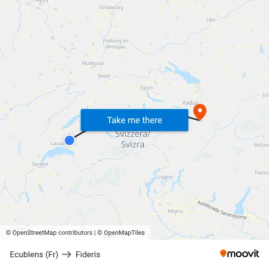 Ecublens (Fr) to Fideris map