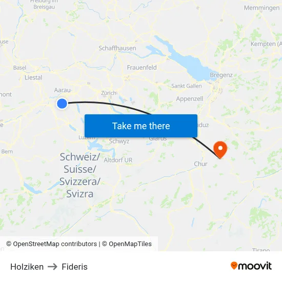 Holziken to Fideris map