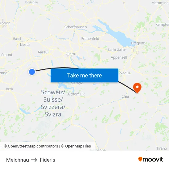 Melchnau to Fideris map