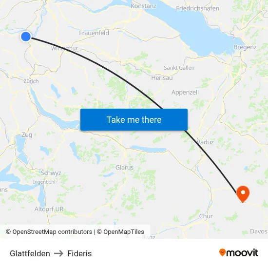 Glattfelden to Fideris map