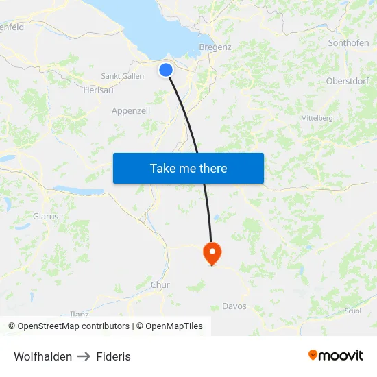 Wolfhalden to Fideris map