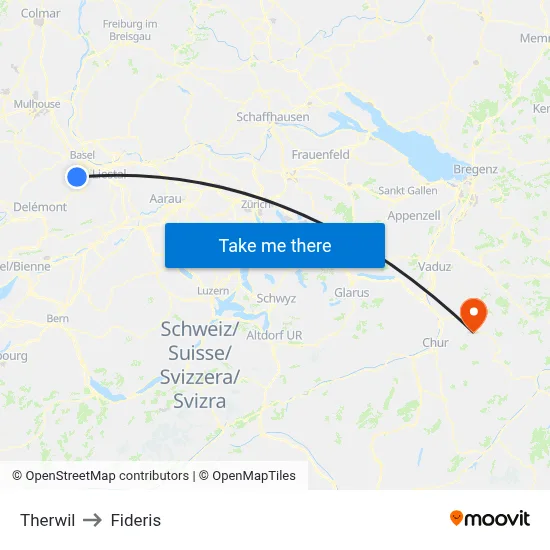 Therwil to Fideris map