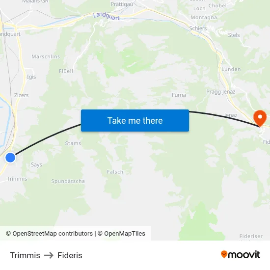 Trimmis to Fideris map