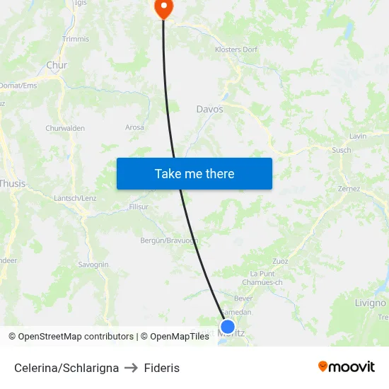 Celerina/Schlarigna to Fideris map