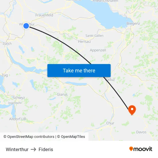 Winterthur to Fideris map