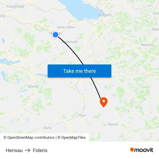 Herisau to Fideris map