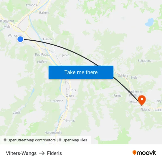 Vilters-Wangs to Fideris map