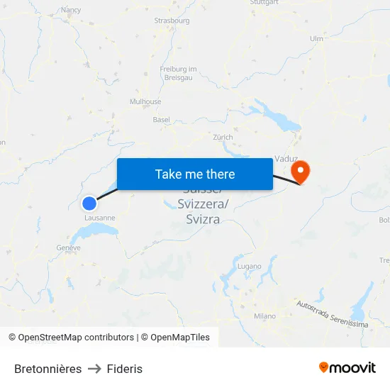 Bretonnières to Fideris map