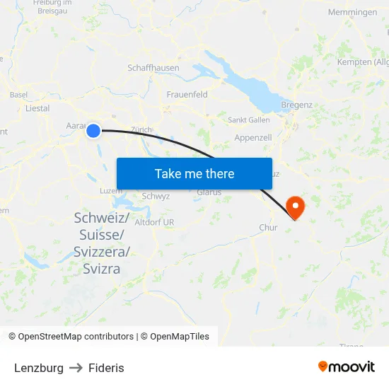 Lenzburg to Fideris map