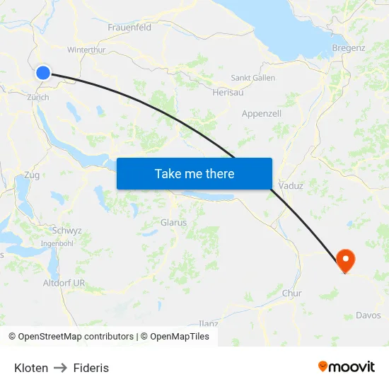 Kloten to Fideris map