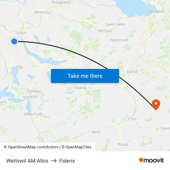 Wettswil AM Albis to Fideris map