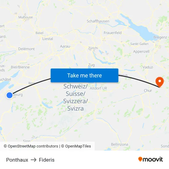 Ponthaux to Fideris map