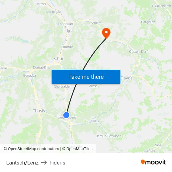 Lantsch/Lenz to Fideris map
