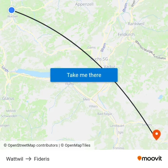 Wattwil to Fideris map