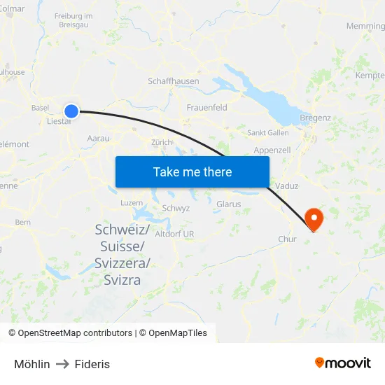 Möhlin to Fideris map