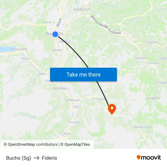 Buchs (Sg) to Fideris map