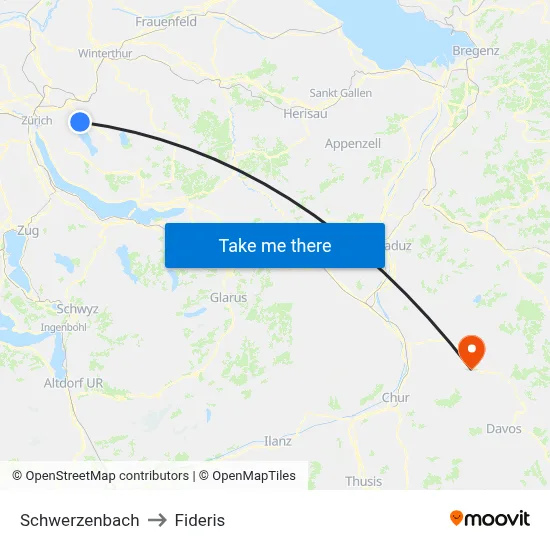 Schwerzenbach to Fideris map