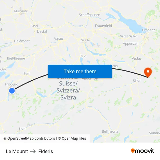 Le Mouret to Fideris map