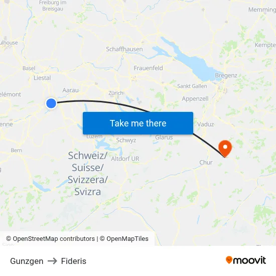 Gunzgen to Fideris map